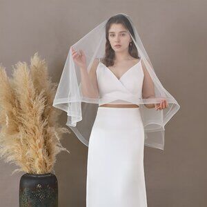 Bridella BV69 Double Fishbone Edge Bridal Short Veil Blusher Wedding Veil